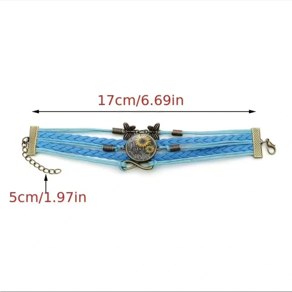 You are my sunshine sunflower butterfly multilayer faux leather braided bracelet